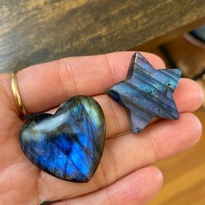 Labradorite heart and star stone cabochons